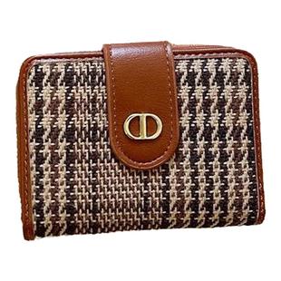 钱包女短款小众设计2026新款千鸟格精致高档女士折叠卡包钱包一体