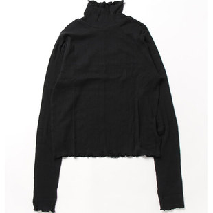 出口日本外贸秋冬女装纯棉前后都可穿超长袖套指花边高领打底衣