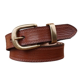 黄铜色扣百搭真皮皮带手工复古头层牛皮时尚小众风牛仔裤百搭腰带