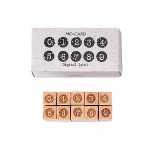 陌墨数字印记榉木印章套装复古文字木头章手帐本diy装饰印画10枚