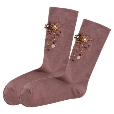 lefame拉飞姆2025冬季新款时尚小花朵珠饰短袜