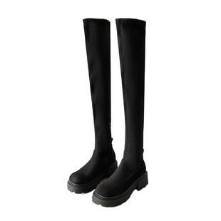 厚底过膝长靴女2024秋冬新款显瘦绒面靴子女长筒瘦瘦靴粗腿高筒靴