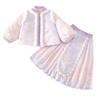 明制汉服女童冬款儿童新中式国风马面裙套装女宝新年拜年服星絮