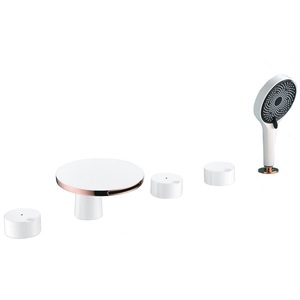 全铜浴缸龙头缸边式分体白色瀑布式三件套加长大流量浴缸五金配件