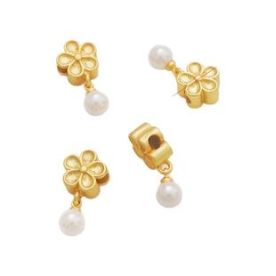 18K保色镂空樱花桃花哑金蝴蝶四叶草串珠吊坠镶珍珠贝珠diy配件