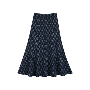 MULVAN 【现货7折】辛德瑞拉 复古格子中长款半身裙女高腰长裙