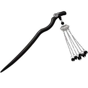 古风黑檀木发簪女高级感新中式流苏盘发簪子马面裙发张发钗子头饰