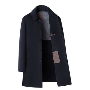 双面呢男士外套中长款翻领黑色通勤男装冬季新款高档羊毛呢子大衣