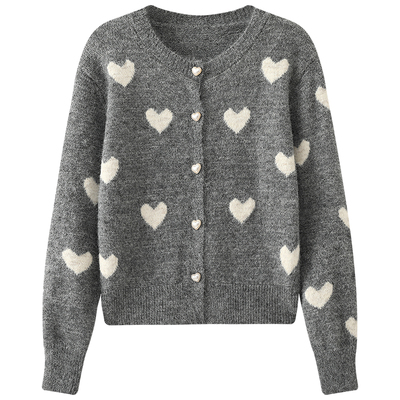 慕兔韩系爱心花纹毛衣外套