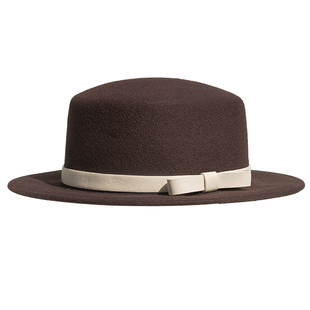 疯帽子 复古羊毛呢礼帽子时尚优雅平顶帽秋冬季保暖挡风毡帽新