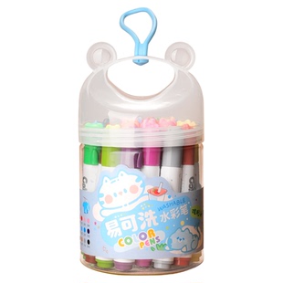 锥形头水彩笔儿童可水洗24色彩笔小学生专用画笔18色易可洗涂色笔幼儿园12色涂色笔粗杆锥形头彩色笔马克笔