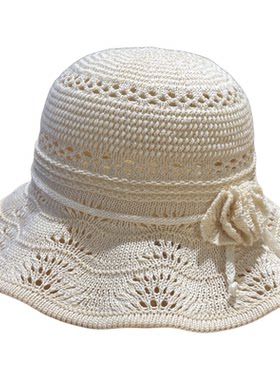 夏季女花朵镂空透气防晒渔夫帽