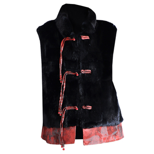 天鹅绒水貂毛马甲背心女2025冬新两面穿减龄国风拼貂皮真皮草外套