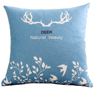 蓝色麋鹿北欧棉麻抱枕套客厅沙发靠垫办公室靠背床头抱枕靠枕腰靠