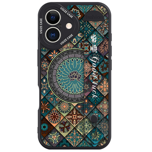 五彩图腾适用苹果17promax手机壳腕带支架iPhone16新款air潮牌15中国风14复古文艺13pro全包镜头12小羊皮plus