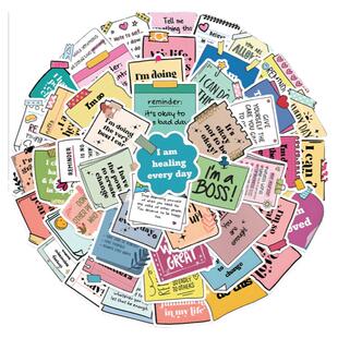 新款50张自我肯定励志标签英文正能量彩色贴纸装饰笔记本头盔相框画手账手机水杯行李箱滑板iPadDIY防水贴纸