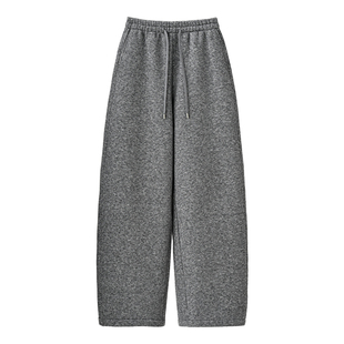 SEAWHEN海维恩冬加绒绵羊毛粗针弯刀裤女宽松高腰保暖休闲阔腿裤