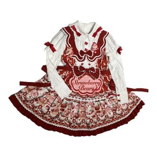 现货三天发《熊熊草莓园》lolita原创设计风条纹草莓匣子洋装裙