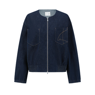 【deepmoss】2026春夏新款圆领深海蓝丹宁拉链牛仔外套