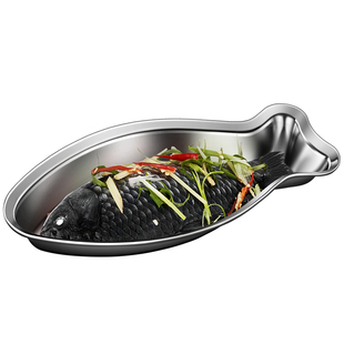 316L不锈钢鱼盘家用新款轻奢大号鱼形餐盘凉皮蒸盘备菜盘蒸鱼盘子