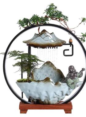 禅意流水喷泉招财摆件灯圈办公室