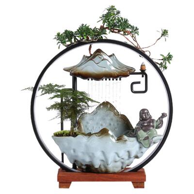 禅意流水喷泉招财摆件灯圈办公室