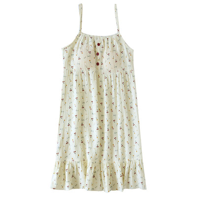 纯棉棉纱夏季带胸垫吊带睡裙宽松