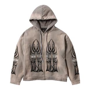 WHO DECIDES WAR 25FW 高街复古哥特线条羽翼水钻拉链连帽卫衣