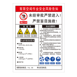 新国标有限空间作业安全告知牌有限空间提示牌有限受限警示标识牌