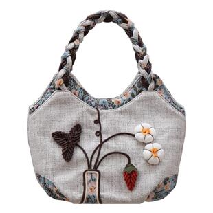 民族风原创手工立体设计帆布手拎包小清新文艺百搭超轻简约手提包