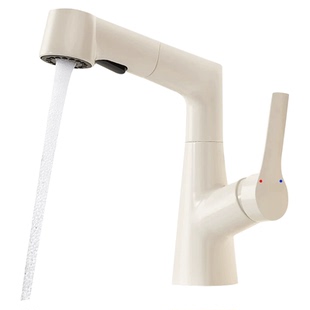 风全铜白色洗手盆水龙头家用洗脸盆抽拉式卫生间面盆冷热静音花洒