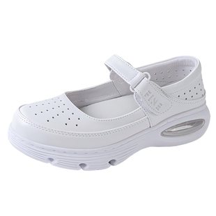 夏季牛皮护士鞋女凉鞋绑带气垫软底舒适不累脚透气防臭防护医护鞋