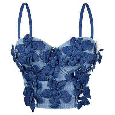 牛仔立体花外穿鱼骨胸衣背心抹胸