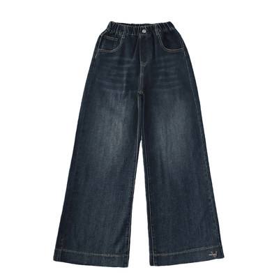 女童裤子秋冬加厚好看直筒牛仔裤