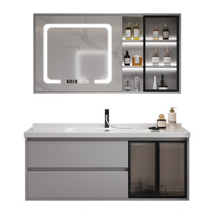 轻奢智能浴室柜柜组合陶瓷一体智能实木洗手洗脸面盆卫生间洗漱台