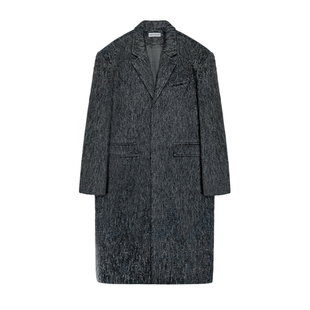 TRENDYWU 常青老钱“松弛”黑灰绒混纺马海毛900克厚垫肩皮草大衣