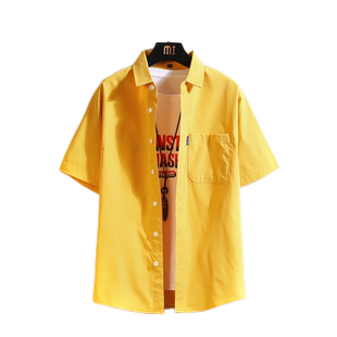 2025夏季男士青少年纯色短袖衬衫加大码潮流帅气半袖衬衣宽松上衣