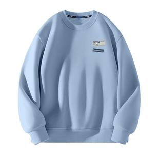 geniolamode圆领卫衣男冬季新款情侣原创潮牌无帽宽松浅蓝色上衣