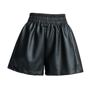PU皮裤短裤女2024新款秋款松紧腰阔腿裤冬天高腰a字白色外穿靴裤