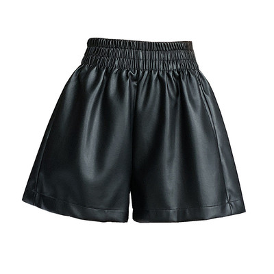 休闲百搭高腰PU皮短裤阔脚裤