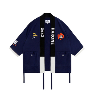 MMLABCREW MRMAI藏青5分袖刺绣日式和风汤泉加厚甚平开衫和服外套