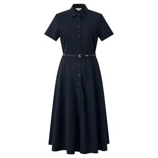 Hazzys哈吉斯收腰女士短袖连衣裙时尚翻领衬衫裙休闲通勤中长裙