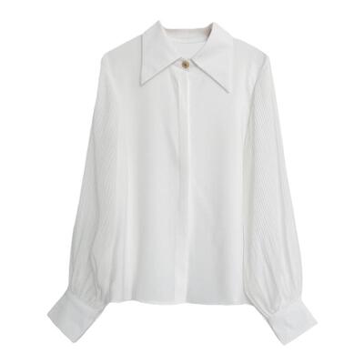 大洪压褶长袖衬衫依帘幽梦气质