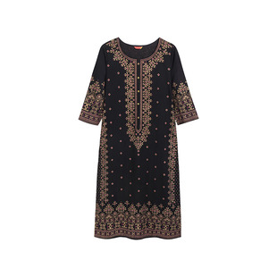 印度服饰女纯棉烫金印花上衣民族风中长款薄款七分袖多色