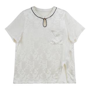 JINYU矜羽（朗月）衬衫新中式桑蚕丝冠乐绉提花打底唐装上衣