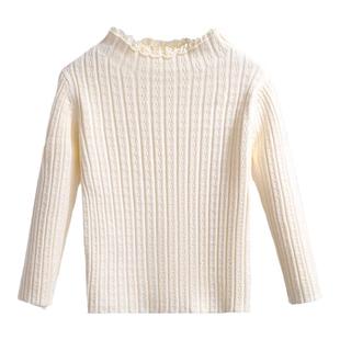 女童针织衫秋冬季2025新款洋气儿童修身半高领蕾丝毛衣女孩打底衫