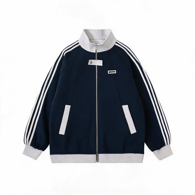 V37美式撞色三条杠棒球服男
