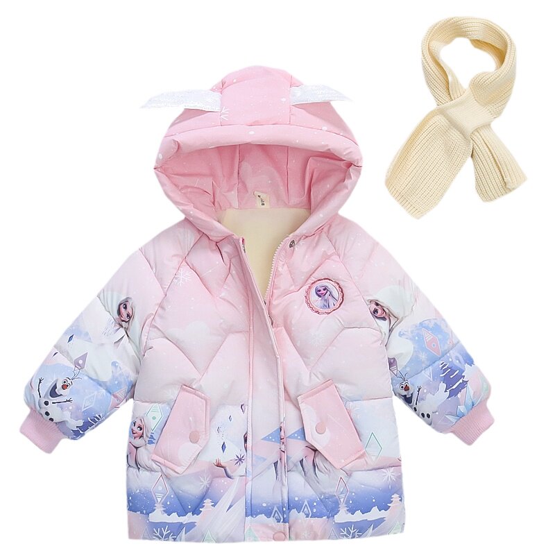 女童冬季羽绒棉服女宝公主冰雪奇缘连帽翅膀加绒加厚棉衣棉袄