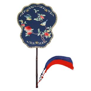 苏州刺绣真丝手工双面异色异绣小熊紫竹大号团扇汉服配饰明清古典