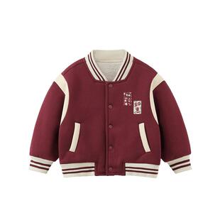 [骏马福裳贝乐绒]齐齐熊宝宝加绒棒球服外套男童冬款儿童新年红色
